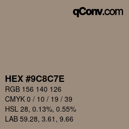 Code couleur: HEX #9C8C7E | qconv.com