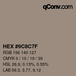 Color code: HEX #9C8C7F | qconv.com