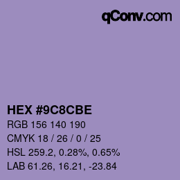 カラーコード: HEX #9C8CBE | qconv.com