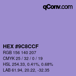 Color code: HEX #9C8CCF | qconv.com