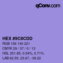 カラーコード: HEX #9C8CDD | qconv.com