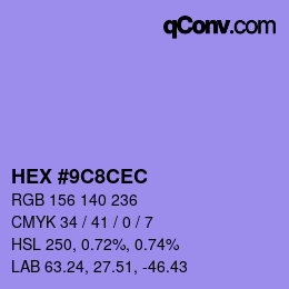 Color code: HEX #9C8CEC | qconv.com