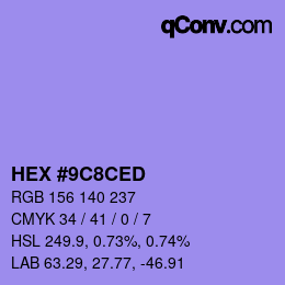 Color code: HEX #9C8CED | qconv.com