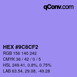 Color code: HEX #9C8CF2 | qconv.com