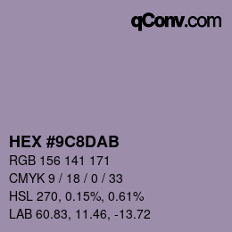 Color code: HEX #9C8DAB | qconv.com