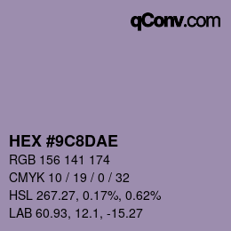 Color code: HEX #9C8DAE | qconv.com