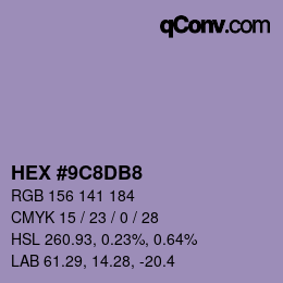 Color code: HEX #9C8DB8 | qconv.com