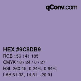 カラーコード: HEX #9C8DB9 | qconv.com