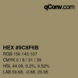 Color code: HEX #9C8F6B | qconv.com