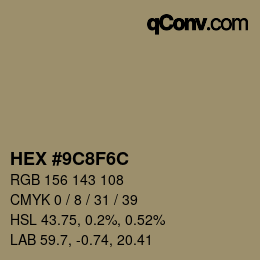 Color code: HEX #9C8F6C | qconv.com