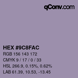 颜色代码: HEX #9C8FAC | qconv.com