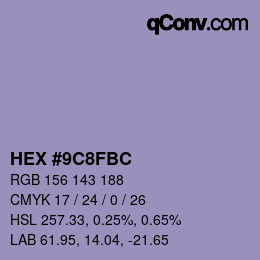 Color code: HEX #9C8FBC | qconv.com