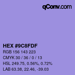 Color code: HEX #9C8FDF | qconv.com