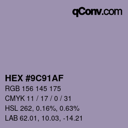 Color code: HEX #9C91AF | qconv.com