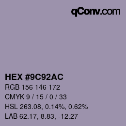 Color code: HEX #9C92AC | qconv.com