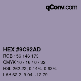Color code: HEX #9C92AD | qconv.com