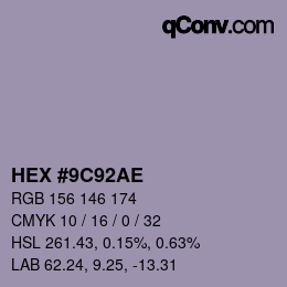 カラーコード: HEX #9C92AE | qconv.com