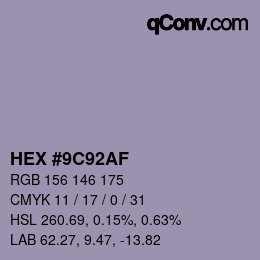 Farbcode: HEX #9C92AF | qconv.com