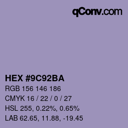 Color code: HEX #9C92BA | qconv.com