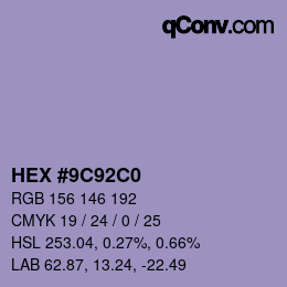 カラーコード: HEX #9C92C0 | qconv.com