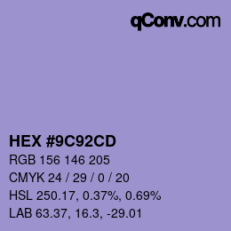 Color code: HEX #9C92CD | qconv.com