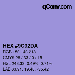 Color code: HEX #9C92DA | qconv.com