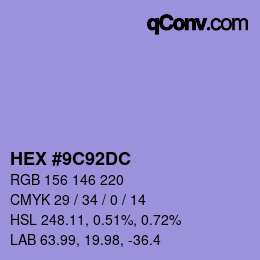 Code couleur: HEX #9C92DC | qconv.com