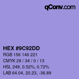 Color code: HEX #9C92DD | qconv.com