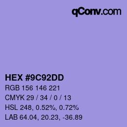 カラーコード: HEX #9C92DD | qconv.com
