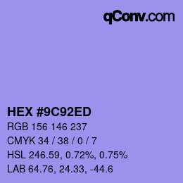 カラーコード: HEX #9C92ED | qconv.com