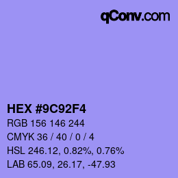 カラーコード: HEX #9C92F4 | qconv.com