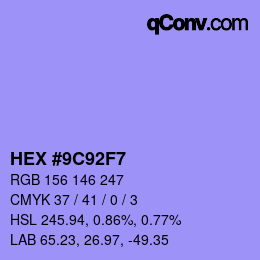 カラーコード: HEX #9C92F7 | qconv.com