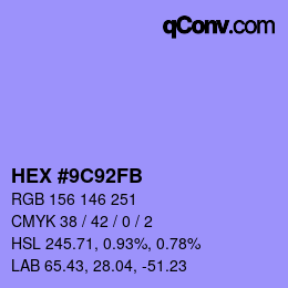 カラーコード: HEX #9C92FB | qconv.com