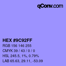 Color code: HEX #9C92FF | qconv.com