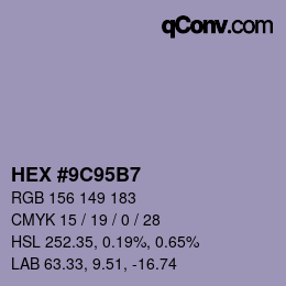 Farbcode: HEX #9C95B7 | qconv.com