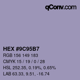 颜色代码: HEX #9C95B7 | qconv.com