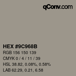 Farbcode: HEX #9C968B | qconv.com