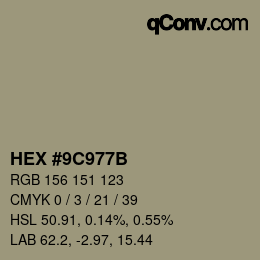 Color code: HEX #9C977B | qconv.com