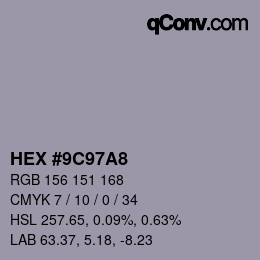 カラーコード: HEX #9C97A8 | qconv.com