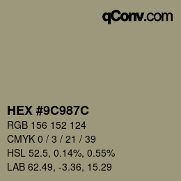 Color code: HEX #9C987C | qconv.com