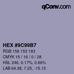 Color code: HEX #9C99B7 | qconv.com