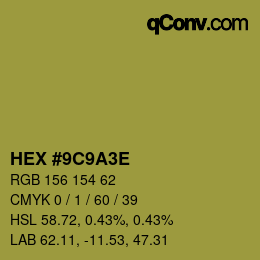 Color code: HEX #9C9A3E | qconv.com