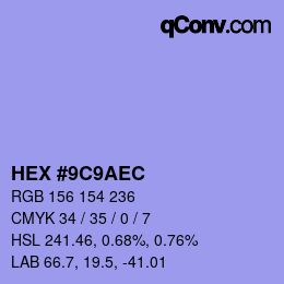 Color code: HEX #9C9AEC | qconv.com