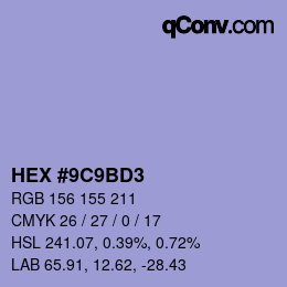 Color code: HEX #9C9BD3 | qconv.com