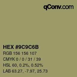 Color code: HEX #9C9C6B | qconv.com