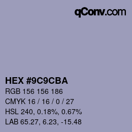 Color code: HEX #9C9CBA | qconv.com