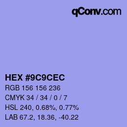Color code: HEX #9C9CEC | qconv.com