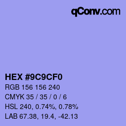 Color code: HEX #9C9CF0 | qconv.com