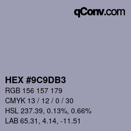 カラーコード: HEX #9C9DB3 | qconv.com