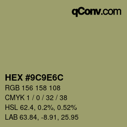Color code: HEX #9C9E6C | qconv.com